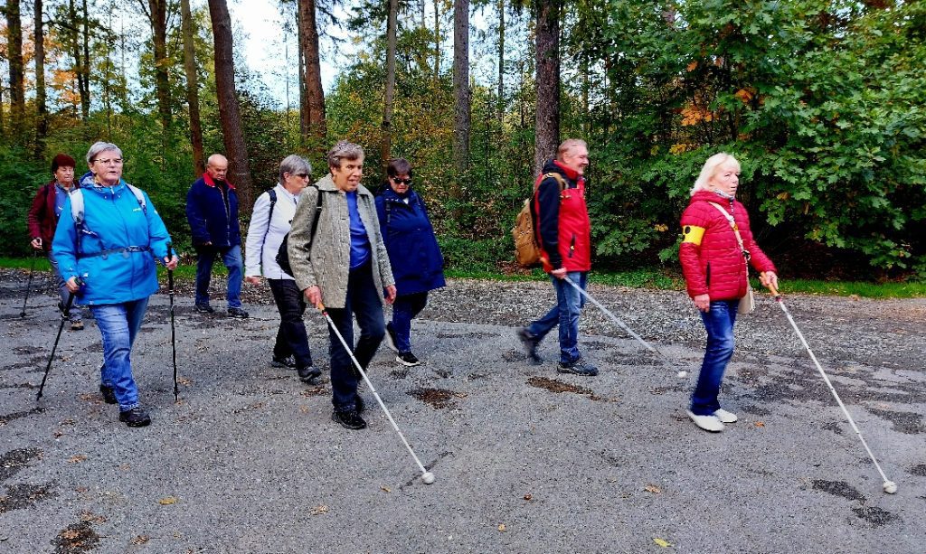 Einige Teilnehmer der Wanderung mit ihren Langstöcken.